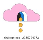 Spheres dropping from surreal cloud flat line color isolated conceptual clipart. Balls falling. Editable vector object on white background. Simple outline cartoon spot illustration for web design