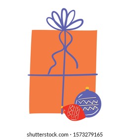 Spheres and gift design, Merry christmas season decoration card invitation celebration and holiday theme Vector illustration
