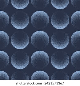 Spheres Grid Stylish Seamless Pattern Trend Vector Blue Abstract Background. Modern Half Tone Art Illustration for Textile Print. Endless Graphic Repetitive Abstraction Wallpaper Dot Work Texture