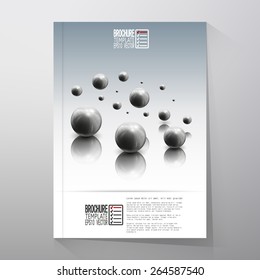 Spheres in motion on gray background, vector illustration. Brochure, flyer or report for business, template vector