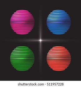 Spheres of plates of different colors.
