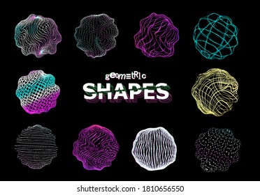 Spheres retro-futuristic with glitch effect and defect affects. Universal trendy digital shapes. Vaporwave abstract liquid spheres for t-shirt, , posters, covers and other. Memphis vector shapes