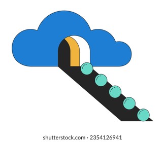 Spheres rolling out surreal cloud flat line color isolated conceptual clipart. Psychedelic factory. Editable vector object on white background. Simple outline cartoon spot illustration for web design