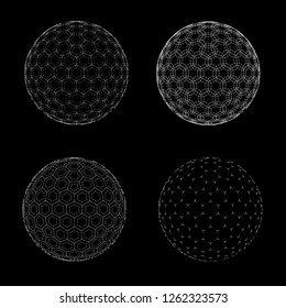 Spheres set from connected lines. Global grid connections. Abstract 3d grid design.
