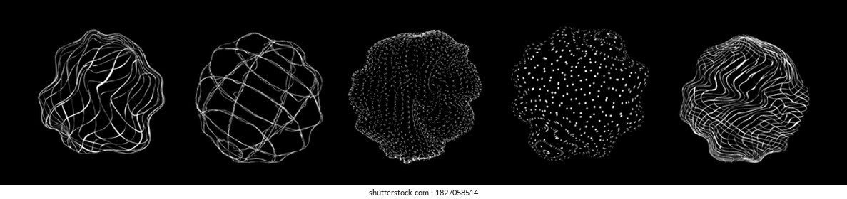 Spheres set. Global Digital Connections. 3D grid design abstract particles. Vector future hi-tech HUD set. Big data Spheres. Vector collection futuristic design. 