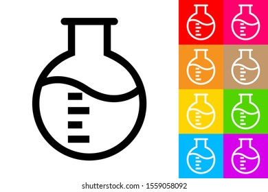 Spheric Laboratory Flask. Line Icon With Different Color Background.