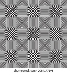 Spherical abstract geometric pattern with lines, a seamless vector background.  Modern stylish black and white texture.

