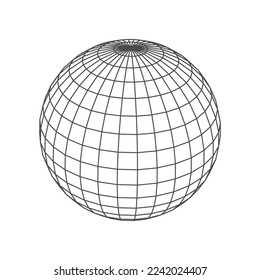 Forma geométrica de la línea de polos baja del globo de bola esférico. Rejilla redonda 3D, holograma de marco de línea baja de poli. Cuadrícula de espionaje matemática y figura de geometría, perspectiva baja de polos