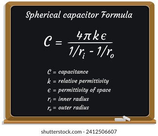 Spherical capacitor Formula on a black chalkboard. Education. Science. Formula. Vector illustration.
