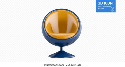 A spherical chair with a bold yellow interior and sleek blue exterior showcases a contemporary style suitable for modern living spaces. Ideal for design enthusiasts and interior decorators.