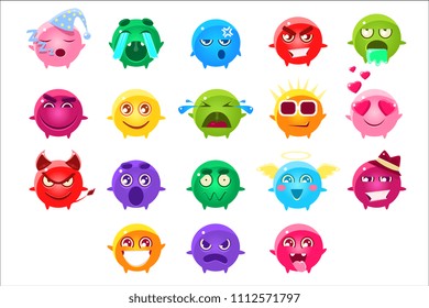 Spherical Characters Of Different Colors Emoji Set