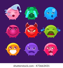 Spherical Characters Of Different Colors Emoji Set