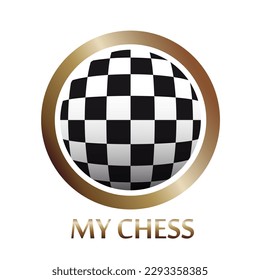 Spherical chess board within a bronze ring. Vector template, logo design