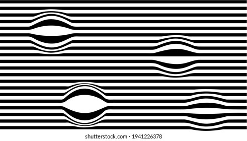 Spherical deformations of a black stripes horizontal pattern. Vector Illustration