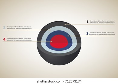 Spherical diagram with vertical shear consisting of 3 sections. Infographics for presentations. Layered sphere.  isolated round design element. Vector illustration.