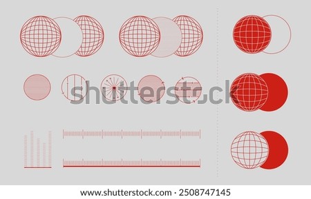 Spherical diagrams with field lines, magnetic dipoles or gravitational fields around celestial bodies, emphasizing force distribution. Science. Modern aesthetics, minimalist art. Vector design, poster