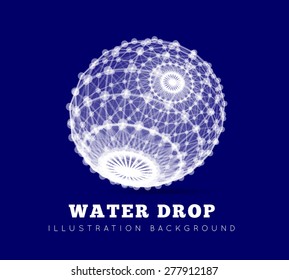 Spherical drop of water on a blue background