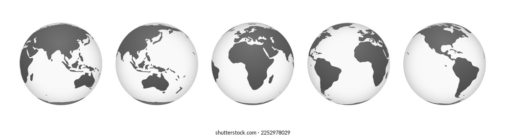 Geografische Erde mit Kontinenten und Ländern. Weltkarte einzeln auf Winkeln und Seiten. Reisen und weltweit Business, Geografie Symbol. Vektor 3d-realistischer Stil