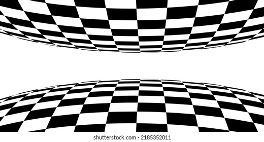 A spherical floor in perspective with a checkerboard texture. Empty chess boards. Double grid technology. Vector illustration.