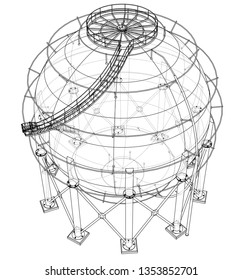 Spherical gas tank outline. Vector rendering of 3d. Wire-frame style. The layers of visible and invisible lines are separated