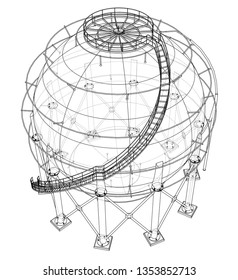 Spherical gas tank outline. Vector rendering of 3d. Wire-frame style. The layers of visible and invisible lines are separated