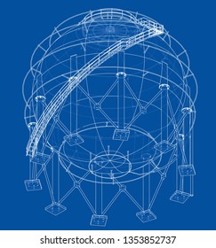 Spherical gas tank outline. Vector rendering of 3d. Wire-frame style. The layers of visible and invisible lines are separated