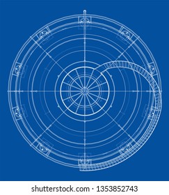 Spherical gas tank outline. Vector rendering of 3d. Wire-frame style. The layers of visible and invisible lines are separated
