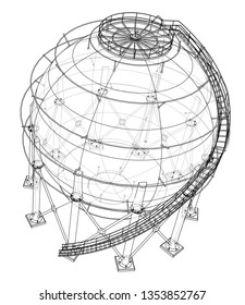 Spherical gas tank outline. Vector rendering of 3d. Wire-frame style. The layers of visible and invisible lines are separated