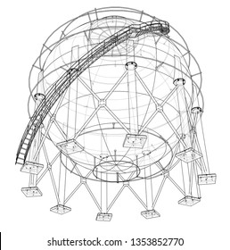 Spherical gas tank outline. Vector rendering of 3d. Wire-frame style. The layers of visible and invisible lines are separated