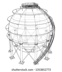 Spherical gas tank outline. Vector rendering of 3d. Wire-frame style. The layers of visible and invisible lines are separated
