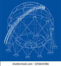 Spherical gas tank outline. Vector rendering of 3d. Wire-frame style. The layers of visible and invisible lines are separated