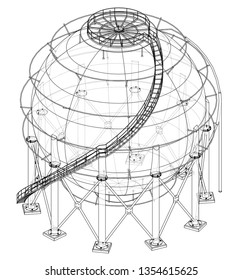 Spherical gas tank outline. Vector rendering of 3d. Wire-frame style. The layers of visible and invisible lines are separated
