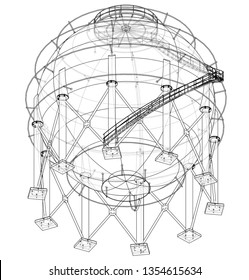 Spherical gas tank outline. Vector rendering of 3d. Wire-frame style. The layers of visible and invisible lines are separated