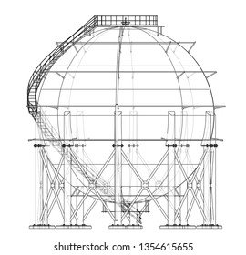 Spherical gas tank outline. Vector rendering of 3d. Wire-frame style. The layers of visible and invisible lines are separated
