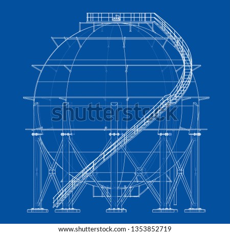 Spherical gas tank outline. Vector rendering of 3d. Wire-frame style. The layers of visible and invisible lines are separated