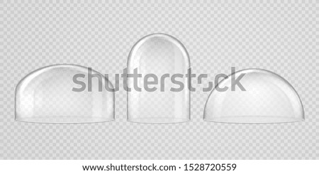 Spherical glass domes on transparent background. Set of transparent forms for kitchen utensils, exhibitions and presentations, Christmas souvenirs.
