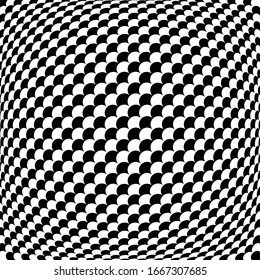 Spherical, globe circular distort effect pattern. Curved bulge, protrude warp effect. Convex globular, extrusion, bump deformation 