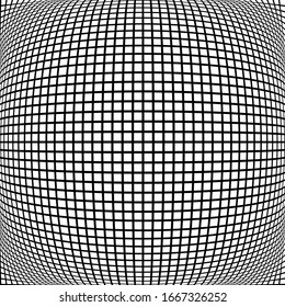 Spherical, globe circular distort effect pattern. Curved bulge, protrude warp effect. Convex globular, extrusion, bump deformation 