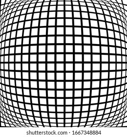 Spherical, globe circular distort effect pattern. Curved bulge, protrude warp effect. Convex globular, extrusion, bump deformation 