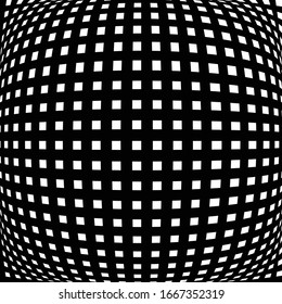 Spherical, globe circular distort effect pattern. Curved bulge, protrude warp effect. Convex globular, extrusion, bump deformation 