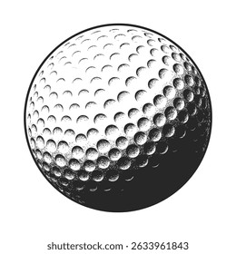 Spherical golf ball in monochrome.