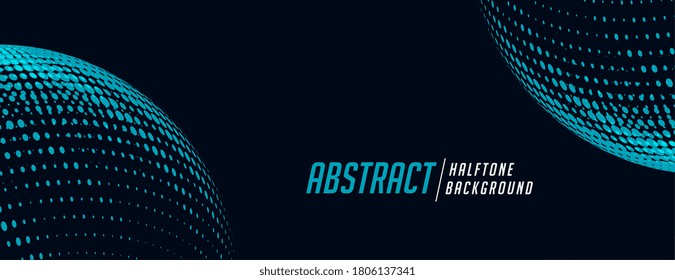 spherical halftone banner in blue and black shades