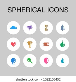 Spherical icons set. Colored on white. In circles.