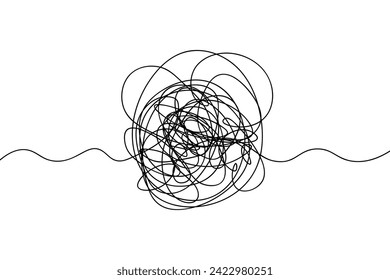 A spherical lump of doodles. Sketch. A hand-scratched ball with wavy lines around the edges. Vector illustration. Doodle style. Chaotically tangled scribbles. Outline on isolated background. 