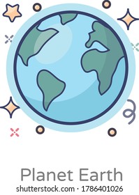 A spherical model of earth, globe icon in flat design 