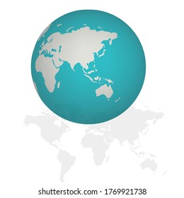 spherical model of globe or celestial body  vector illustration eps in blue and grey color  with grey world map background