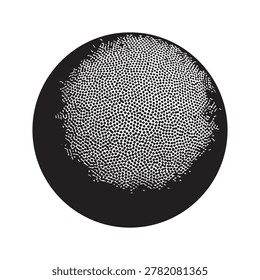 A spherical object featuring a meticulously arranged hexagonal grid pattern filled with evenly spaced dots, creating a textured, three-dimensional appearance. The composition emphasizes symmetry and d.