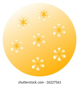 Spherical orange background with white flowers