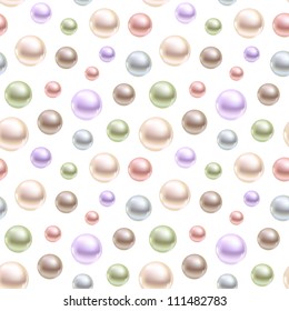 Spherical pearls of different colors. Seamless vector background.