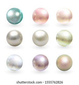 Spherical pearls of different colors. Vector set.
